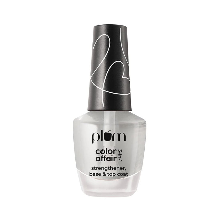 Plum Color Affair 3-In-1 Strengthener, Base & Top Coat, Glossy Finish, 7-Free Formula With AHA & Avocado Oil, 100% Vegan & Cruelty-Free, 11ml