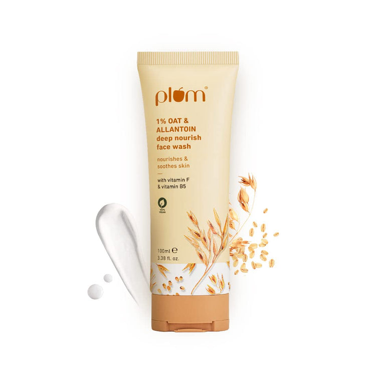 Plum 1% Oat & Allantoin Deep Nourish Face Wash | with Vitamin F & B5 | Nourishes & Soothes Skin | Restores Skin Barrier | Non-drying | 100% Vegan | 100 ml