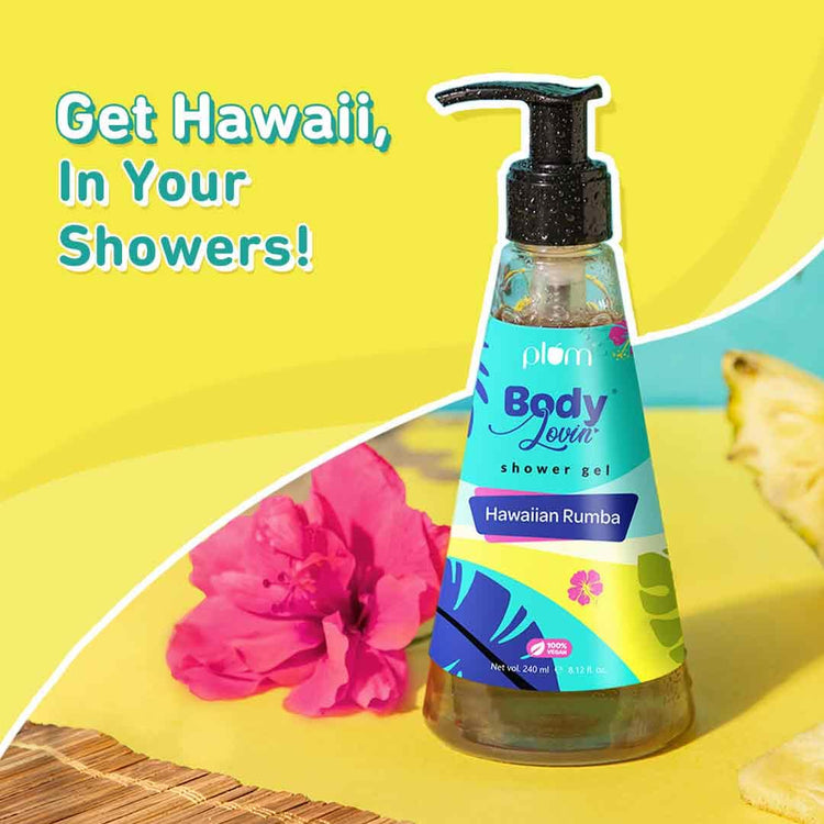 Plum BodyLovin' Hawaiian Rumba Shower Gel | Sulphate-free Bodywash for all-skin types | Fresh Aqua Fragrance for Soft Skin | Nourishing Body Cleanser for long lasting freshness | 240 ml
