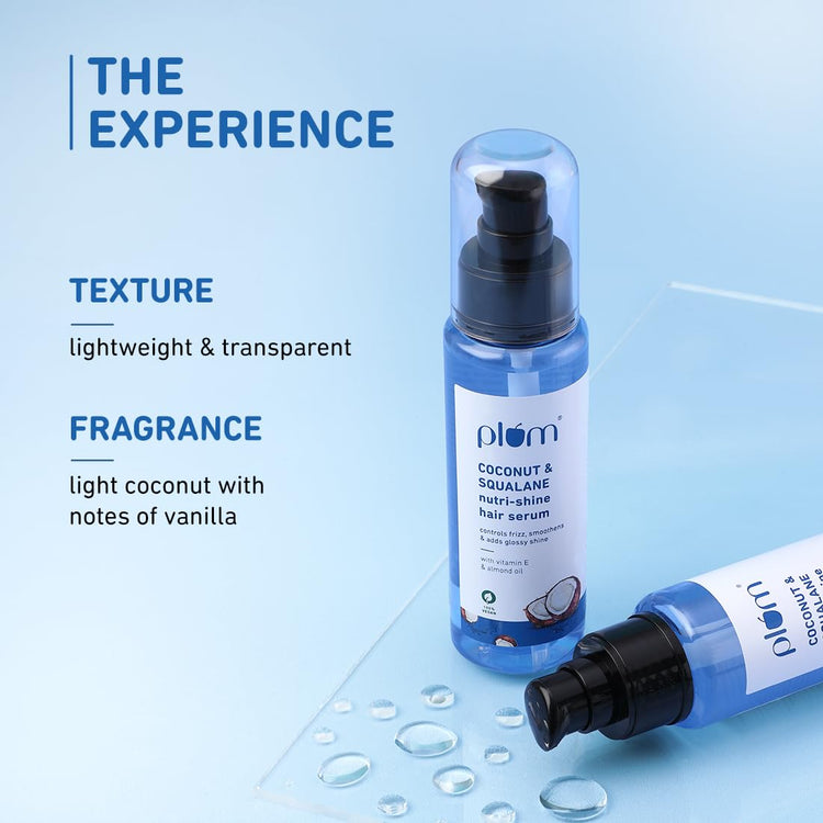 Plum Coconut & Squalane Nutri-Shine Hair Serum | Contains coconut oil, squalane, almond oil | smoothens and adds glossy shine | Paraben-Free | 100% vegan, 75ml