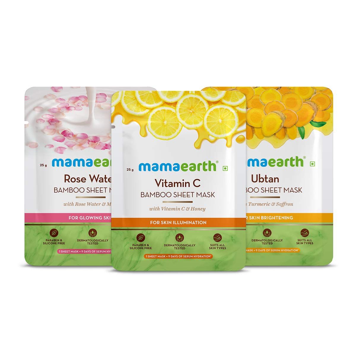 Ubtan Bamboo Sheet Mask with Turmeric and Saffron for Skin Brightening - 25 g