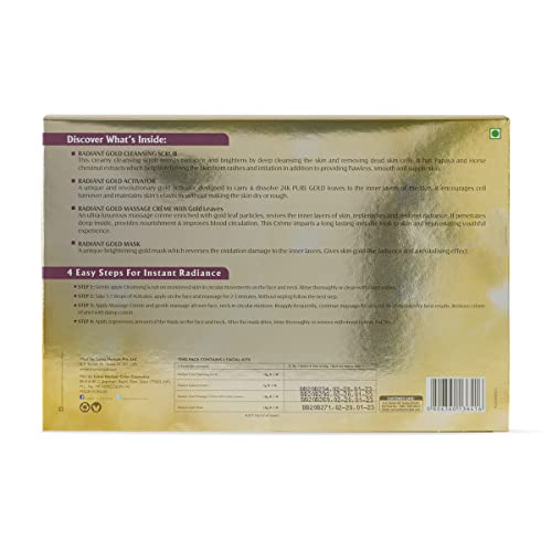 Lotus Herbals Radiant Gold Cellular Glow 1 Facial Kit | With 24K Gold leaves | For Skin Glow | All Skin Types | 37g