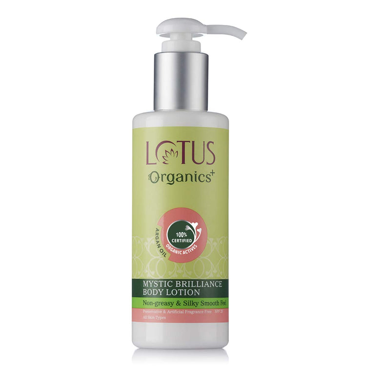 Lotus Organics+ Mystic Brilliance Body Lotion | For Nourishing, Moisturising & Glowing Skin | Argan Oil | SPF 20 | 200ml