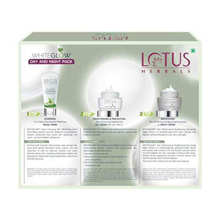 Lotus Herbals Whiteglow Day And Night Pack with Face Wash | For Skin Brightening | Day Cream | Night Cream | Facewash | 220g