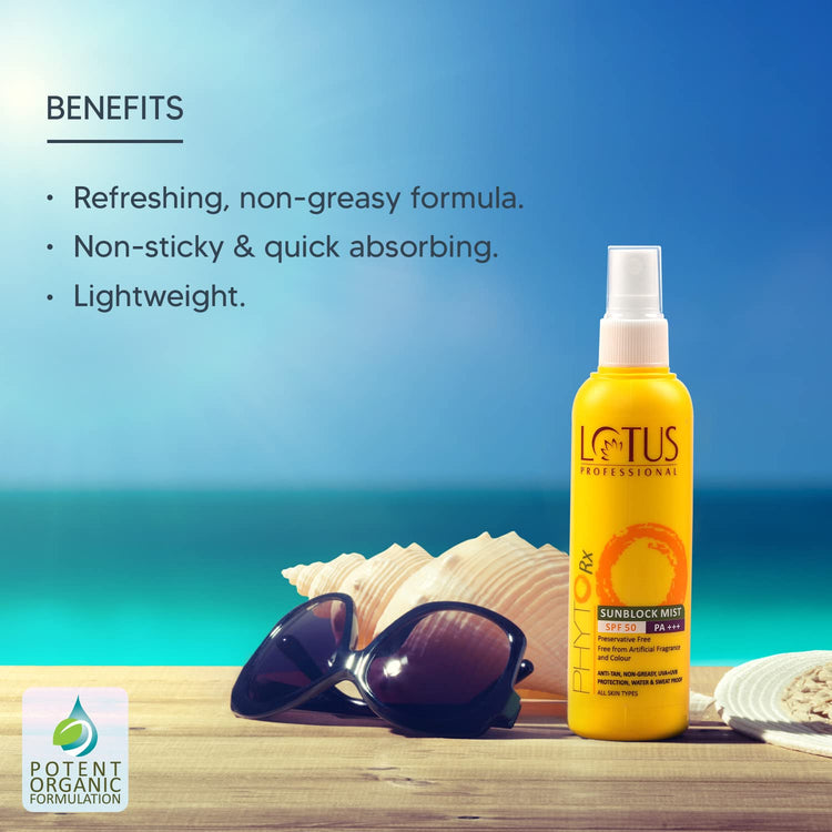 Lotus Professional PHYTORx SUNBLOCK MIST/Sunscreen Spray SPF 50 PA+++ | Non greasy finish | High Sun Protection | Damaged skin | Cruelty Free | 100ml