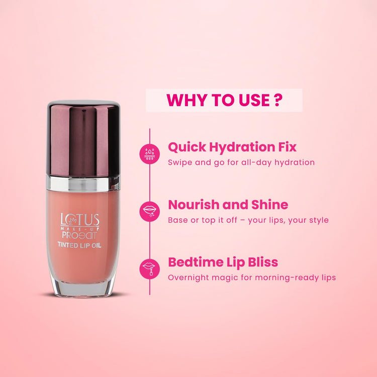 Lotus Make-Up Proedit Tinted Lip Oil Enriched with Hyaluronic Acid | Lip Treatment | Lightweight | Non-Sticky | 6.5ml (Peach, 6.5ml)