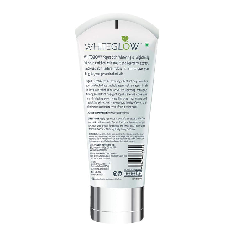 Lotus Herbals White Glow Yogurt Skin Whitening and Brightening Masque, 80g