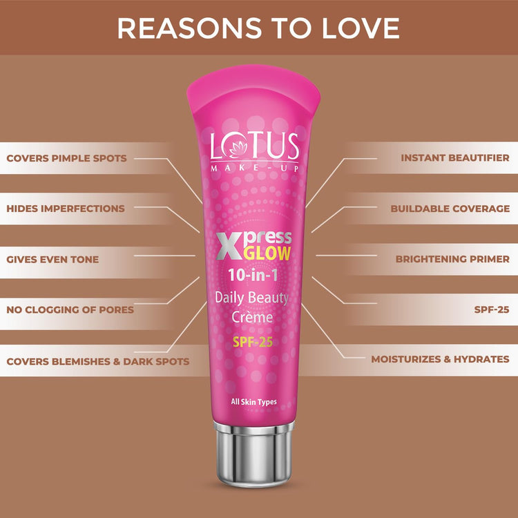Lotus Makeup Xpress Glow 10 In 1 Daily Beauty Cream, Bright Angel, SPF 25, 30g