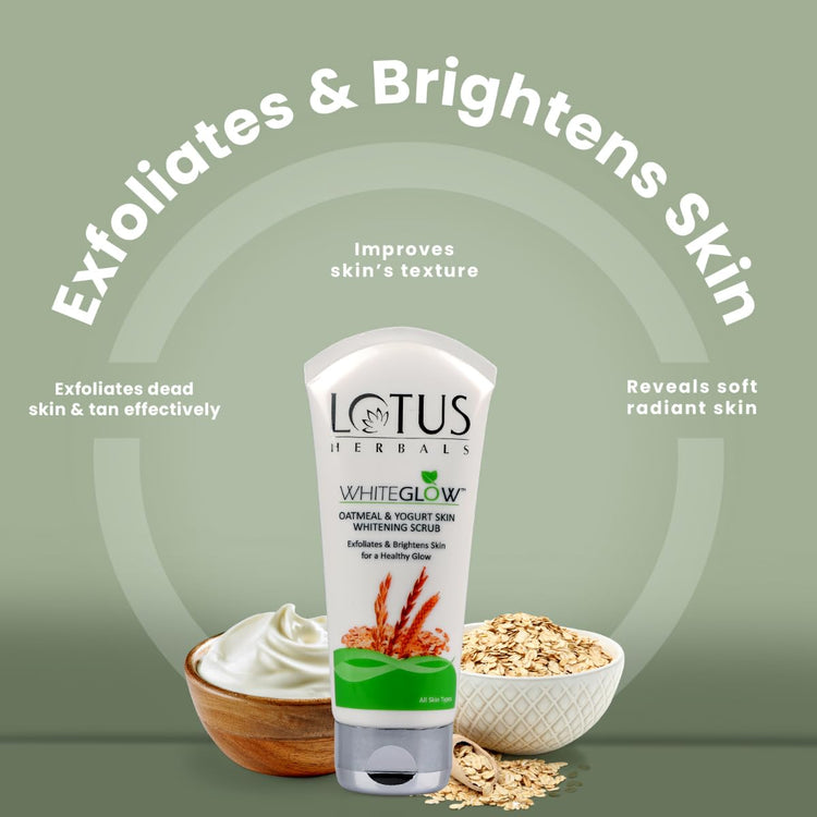 Lotus Herbals White Glow Oatmeal & Yogurt Skin Whitening Scrub (100g) - Pack of 2