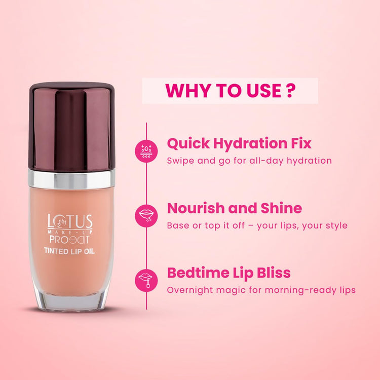 Lotus Make-Up Proedit Tinted Lip Oil Enriched with Hyaluronic Acid | Lip Treatment | Lightweight | Non-Sticky | 6.5ml (Nude, 6.5ml)