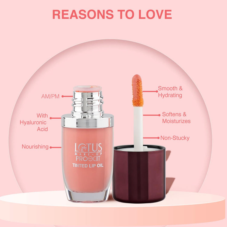 Lotus Make-Up Proedit Tinted Lip Oil Enriched with Hyaluronic Acid | Lip Treatment | Lightweight | Non-Sticky | 6.5ml (Peach, 6.5ml)