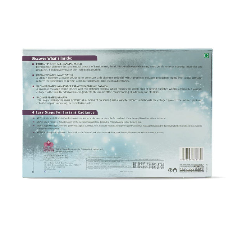 Lotus Herbals Radiant Platinum Cellular Anti-Ageing Facial Kit 4 in 1 Pack | 200g