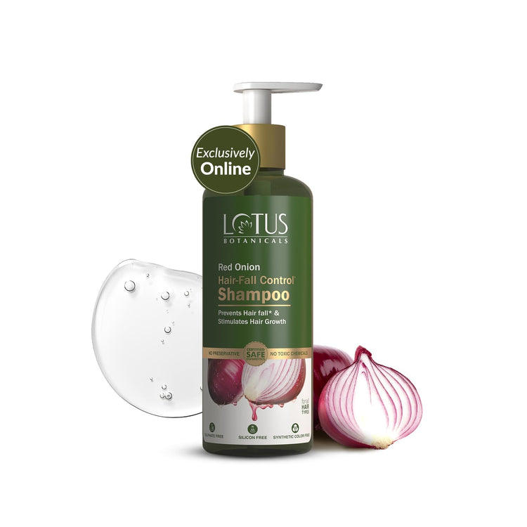 Lotus Botanicals Red Onion Hair-Fall Control Shampoo | Powerhouse of Red Onion Extracts | Prevents & Controls Hair Fall | Anti Hair Fall Shampoo | pH Balanced | No Silicon, No Toxic Chemicals | 300ml