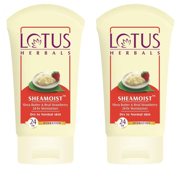 Lotus Herbals Shea Butter and Real Strawberry 24 Hour Moisturiser Cream (60g) x Pack of 2