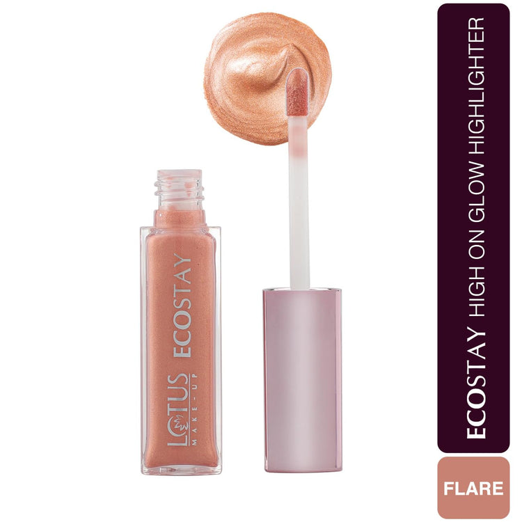 Lotus Make-Up Ecostay High On Glow Highlighter | Illuminating Liquid Highlighter | Lightweight & Blendable | 7ml (Flare, 7ml)