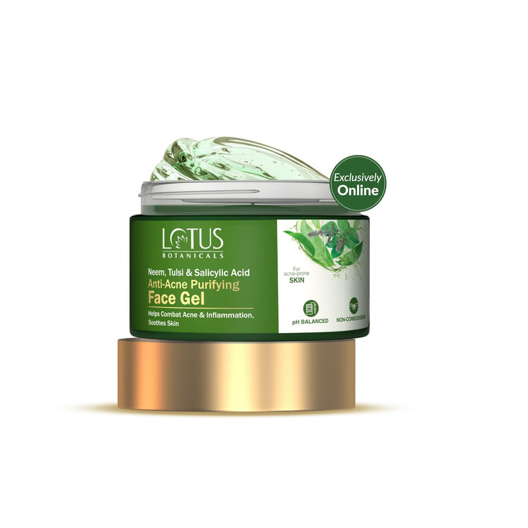Lotus Botanicals Neem, Tulsi & Salicylic Acid Anti-Acne Purifying Face Gel | Helps Prevent Acne & Pimples | Helps Reduce Skin Redness & Inflammation | No Parabens | Suitable for Acne Prone Skin | 50g