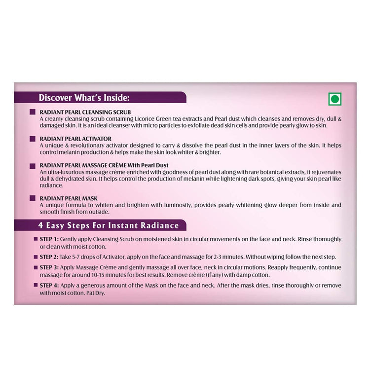 Lotus Herbals Radiant Pearl Cellular 4 in 1 Facial Kit | For Deep Cleaning | With Pearl Extracts & Green Tea | 4x37g