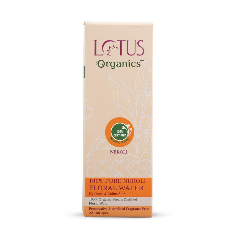 Lotus Organics+ 100% Pure Neroli Floral Water | For Sunburn Irritation & Rashes| No Preservatives & Artificial Fragrance | 100% Certified Organic Actives | All Skin Types | 50ml
