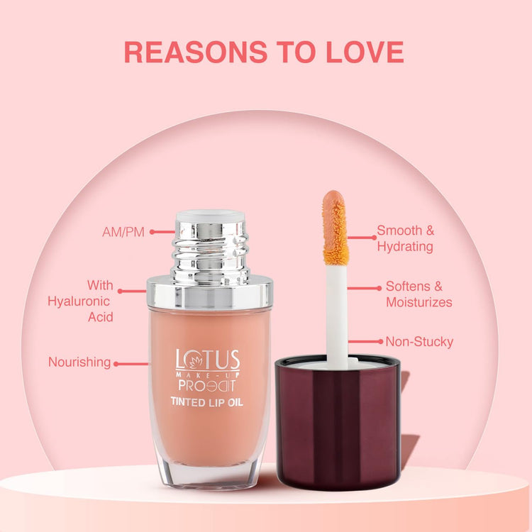 Lotus Make-Up Proedit Tinted Lip Oil Enriched with Hyaluronic Acid | Lip Treatment | Lightweight | Non-Sticky | 6.5ml (Nude, 6.5ml)