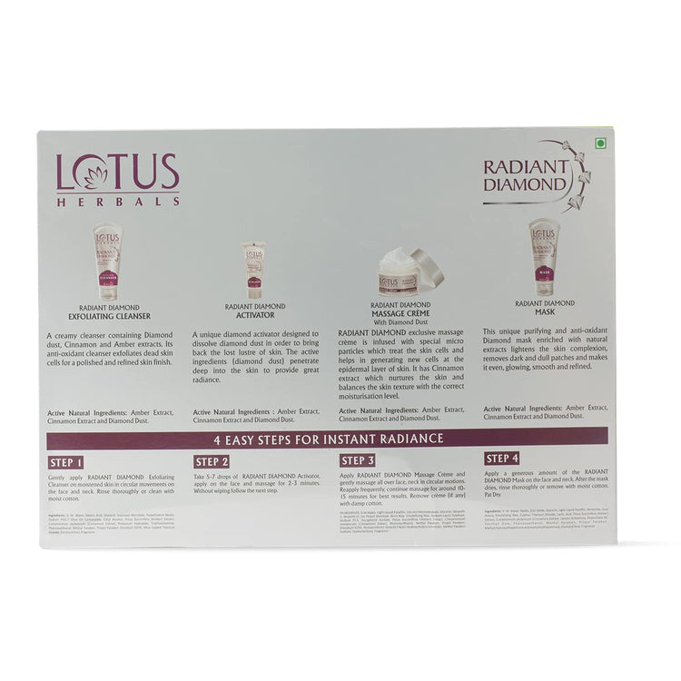 Lotus Herbals Radiant Diamond Cellular Radiance 5 In 1 Facial Kit | With Diamon Dust & Cinnamon | For All Skin Types | 170g