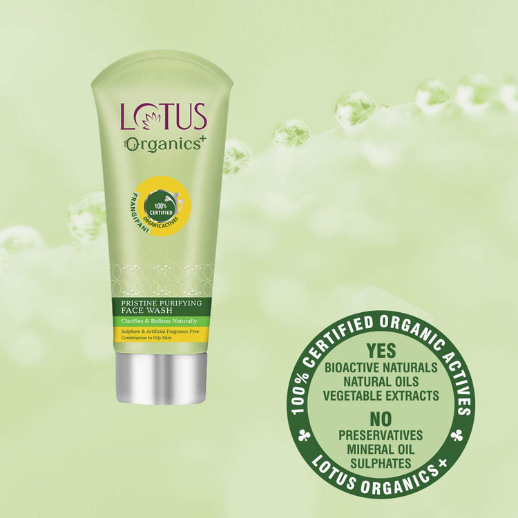 Lotus Organics+ Pristine Purifying Face Wash | Oil Control & Clarifying | Sulphate Free | 100% Certified Organic Irish Moss | All Skin Types | 100 ml