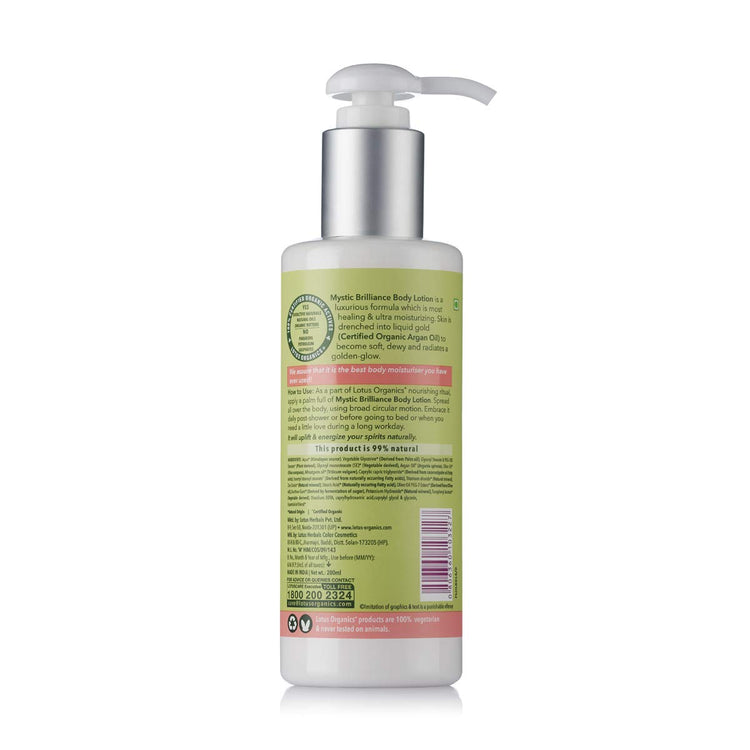 Lotus Organics+ Mystic Brilliance Body Lotion | For Nourishing, Moisturising & Glowing Skin | Argan Oil | SPF 20 | 200ml