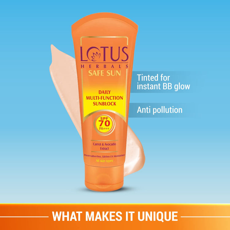 Lotus Herbals Sunscreen SPF 70 PA++ | Tinted | Instant Glow | Non greasy | Sweat & waterproof | All Skin Types | 60g