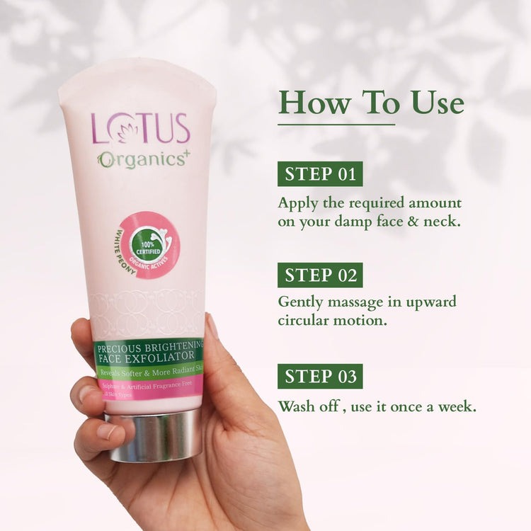Lotus Organics+ Precious Brightening Face Exfoliator | Gentle and Effective Organic Face Scrub | 50g