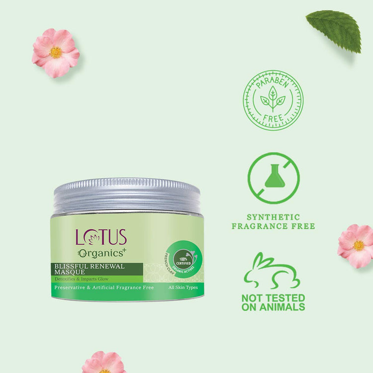 Lotus Organics+ Blissful Renewal Face Mask | For Skin Detoxification & Natural Glow | All Skin Types | 50g