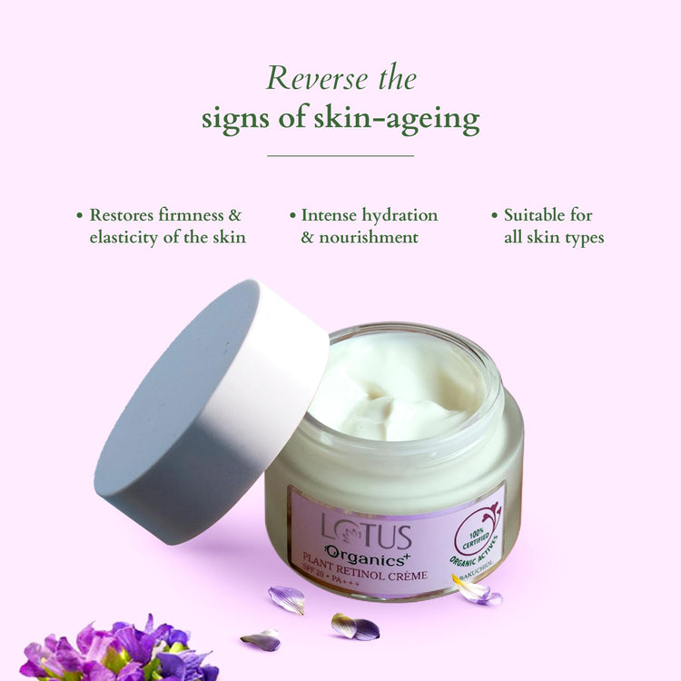Lotus Organics+ Bakuchiol Plant Retinol Face Cream | Reduces Fine Lines & Wrinkles | Anti-Ageing | 100% Certified Organic Bakuchiol | All Skin Types | For women and Men|50g
