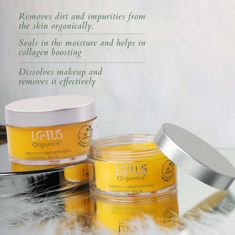 Lotus Organics+ Precious Brightening Cleansing Balm | 100% Certified Organic White Peony | Removes Impurities | All Skin Types | Sulphate & Paraben Free | 50g