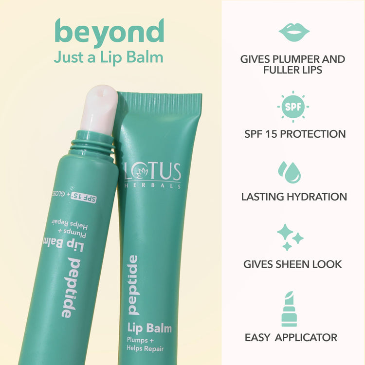 Lotus Herbals Peptide Lip Balm with SPF 15 for Dry and Chapped Lips (Transparent, 10gm)(PACK OF 2)