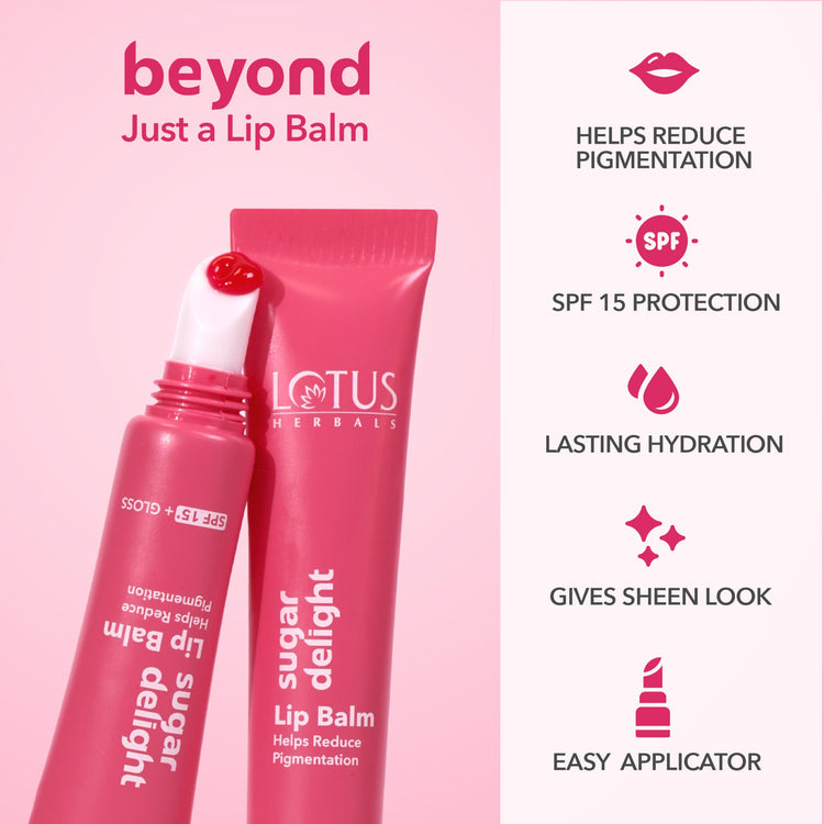 Lotus Herbals Sugar Delight Lip Balm with SPF 15 for Dry and Chapped Lips (Pink, 10gm)(PACK OF 2)