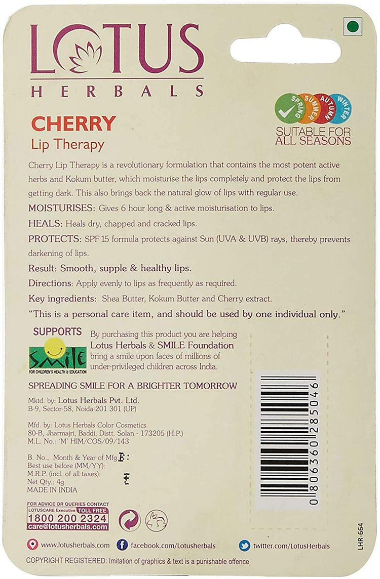Lotus Herbals Lip Therapy Cherry, 4g