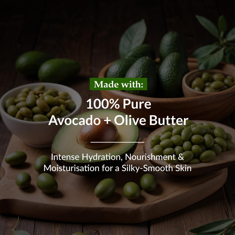 Lotus Botanicals 100% Pure Avocado & Olive Butter HydraMelt Body Cream | Deeply Moisturizes Dry Skin Smooth & Nourished Skin | Repairs Damaged Skin | No Toxic Chemicals | No Sulphates | No Silicones | No Parabens | Suitable for All Skin Types | 200g