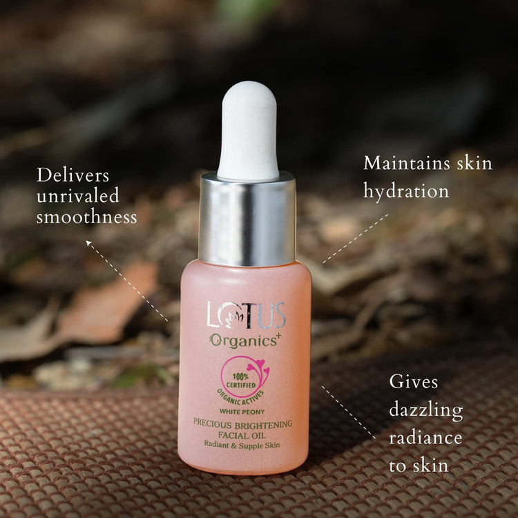 Lotus Organics+ Precious Brightening Face Oil | 100% Certified Organic White Peony | Reverses Sun-damage & Calms Irritated Skin | Sulphate & Paraben Free | All Skin Types | 15ml