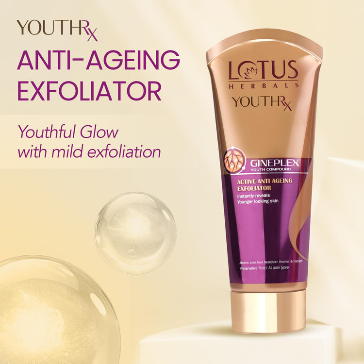 Lotus Herbals Face Exfoliator, Youth Rx Anti Aging Exfoliating Cream | Removes Dead Skin, Reduces Fine Lines, Wrinkles | Boosts Collagen, With Ginseng | Scrub For Women and Men | All Skin Types, 100g