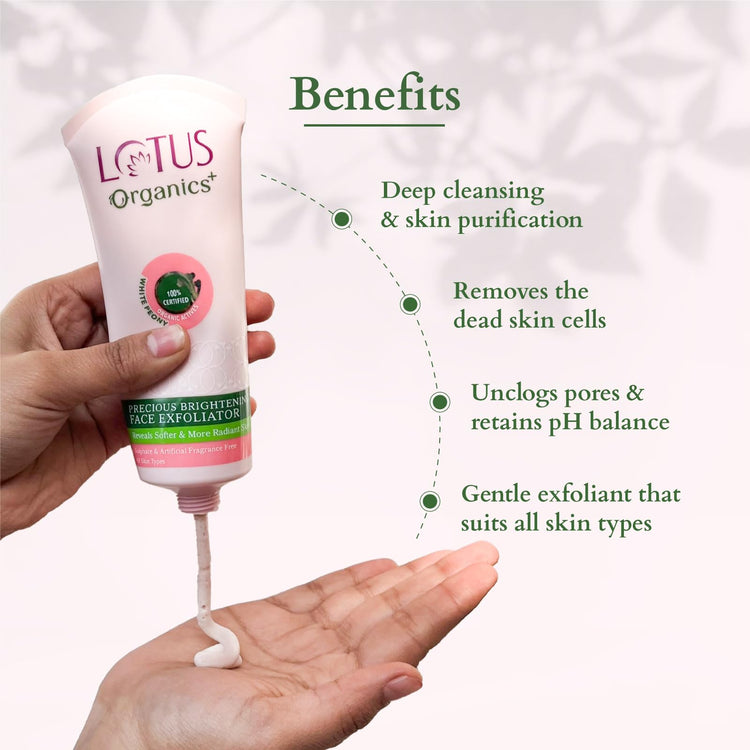 Lotus Organics+ Precious Brightening Face Exfoliator | Gentle and Effective Organic Face Scrub | 50g