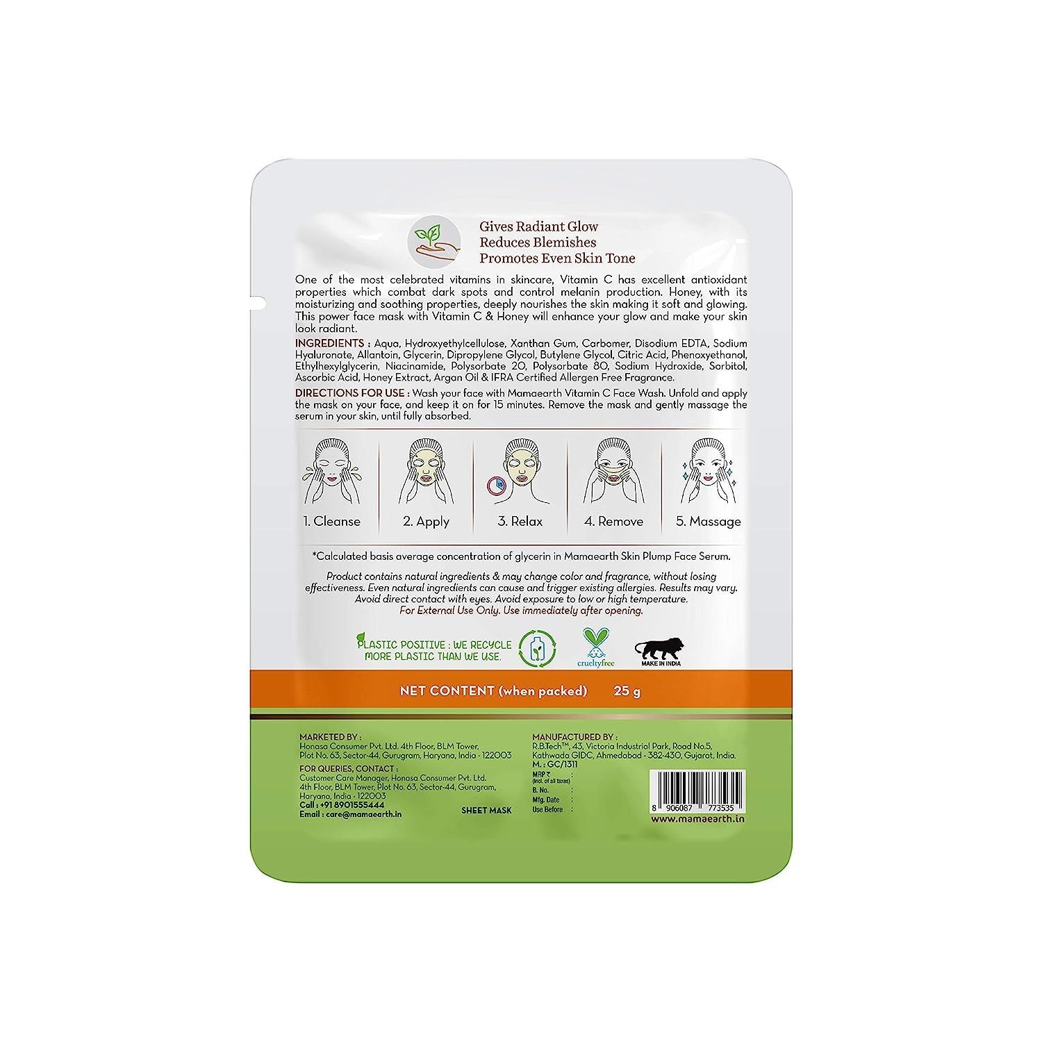 Vitamin C Bamboo Sheet Mask with Vitamin C and Honey for Skin Illumination - 25 g