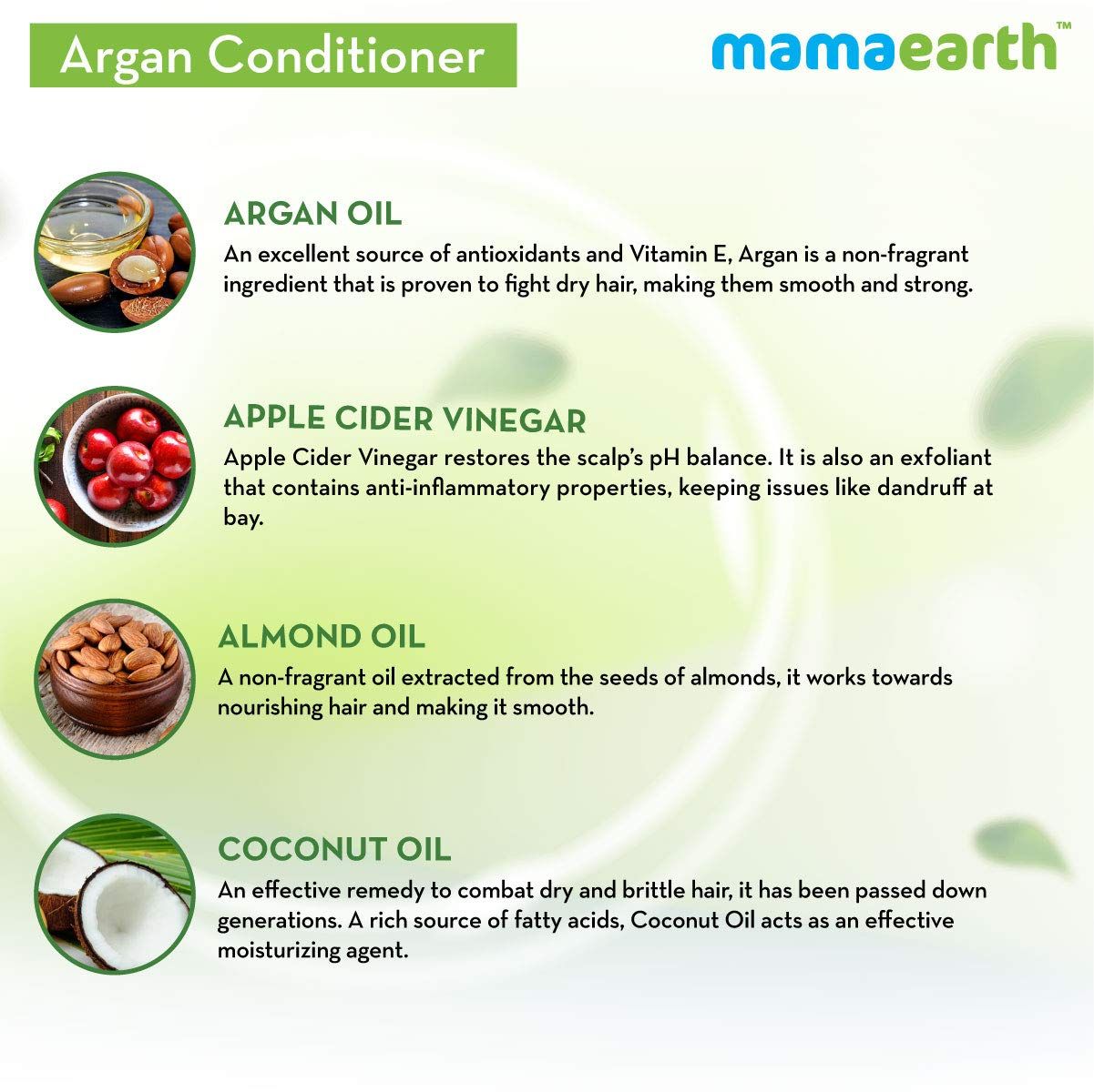 Argan Conditioner with Argan and Apple Cider Vinegar for Frizz-Free and Stronger Hair - 250ml