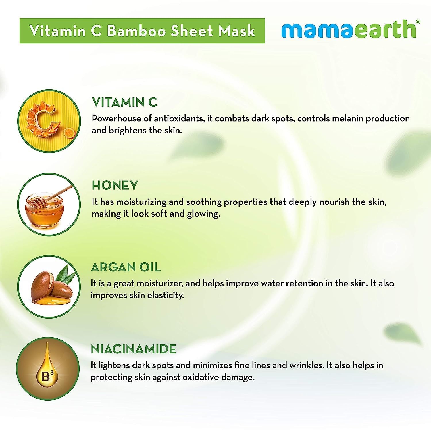 Vitamin C Bamboo Sheet Mask with Vitamin C and Honey for Skin Illumination - 25 g