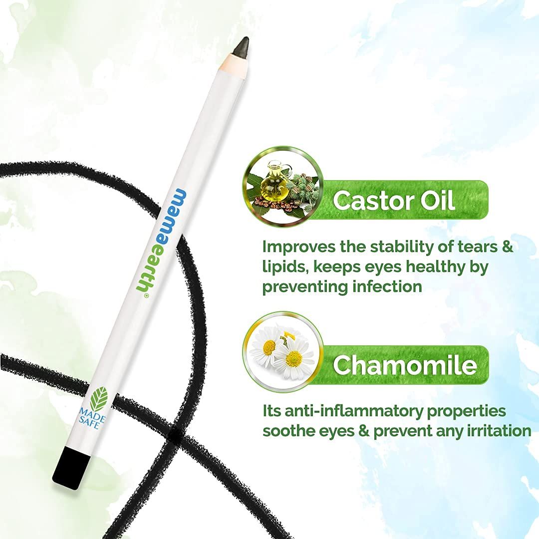 Charcoal Black Long Stay Kajal Kohl Pencil With Castor Oil and Chamomile For 11-Hour Smudge-free Stay with Free Sharpener