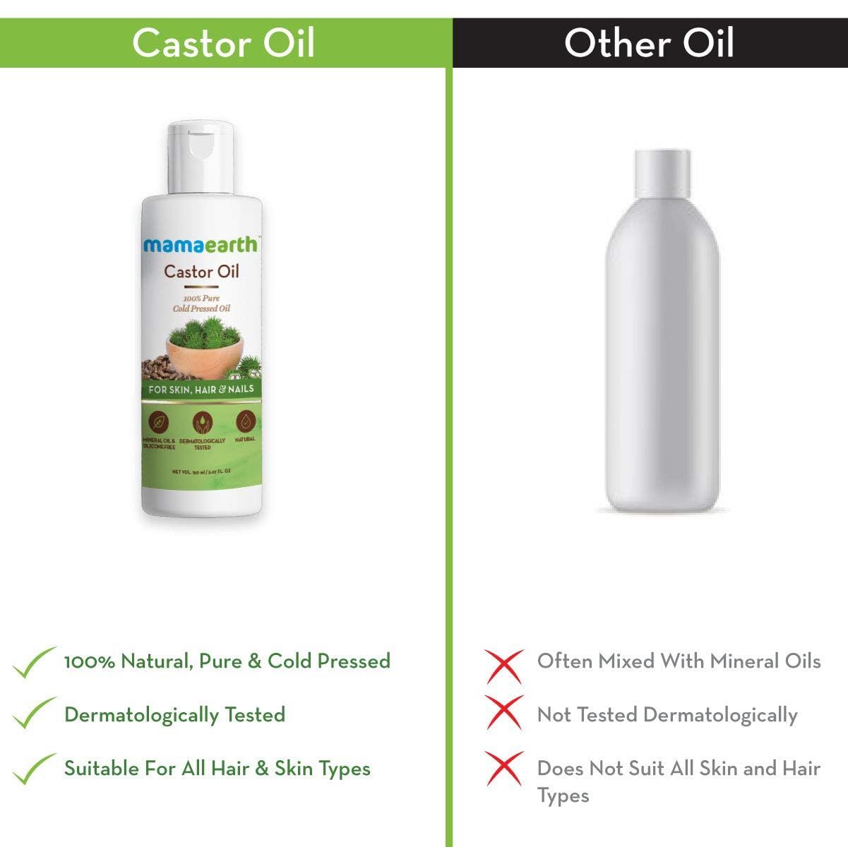 Castor Oil for Healthier Skin, Hair and Nails with 100% Pure and Natural Cold-Pressed Oil, 150ml