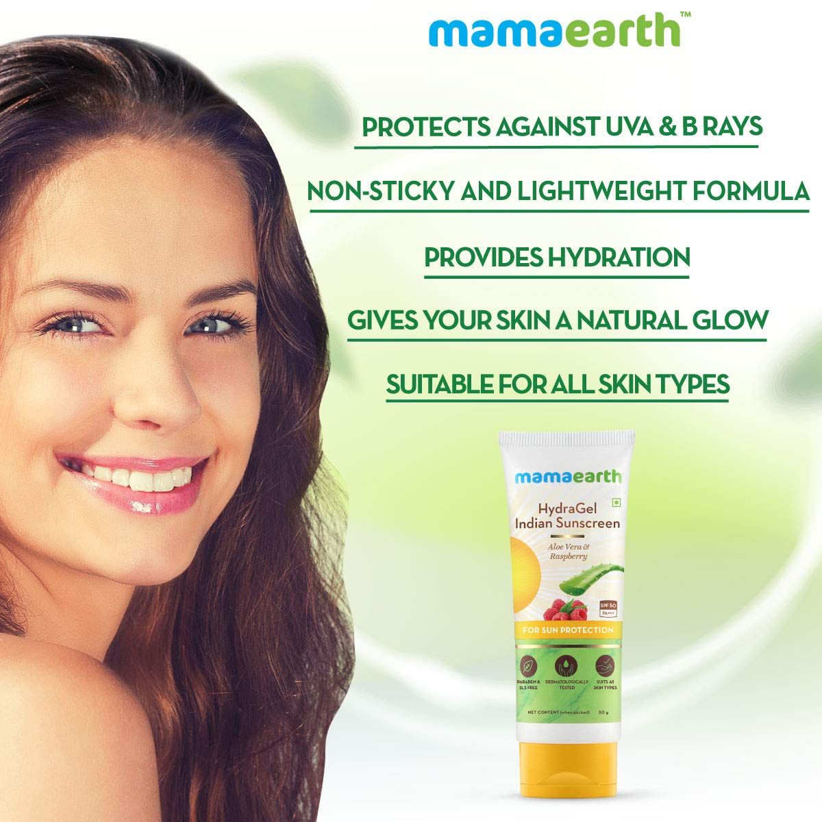 HydraGel Indian Sunscreen with Aloe Vera and Raspberry for Sun Protection - 50 g