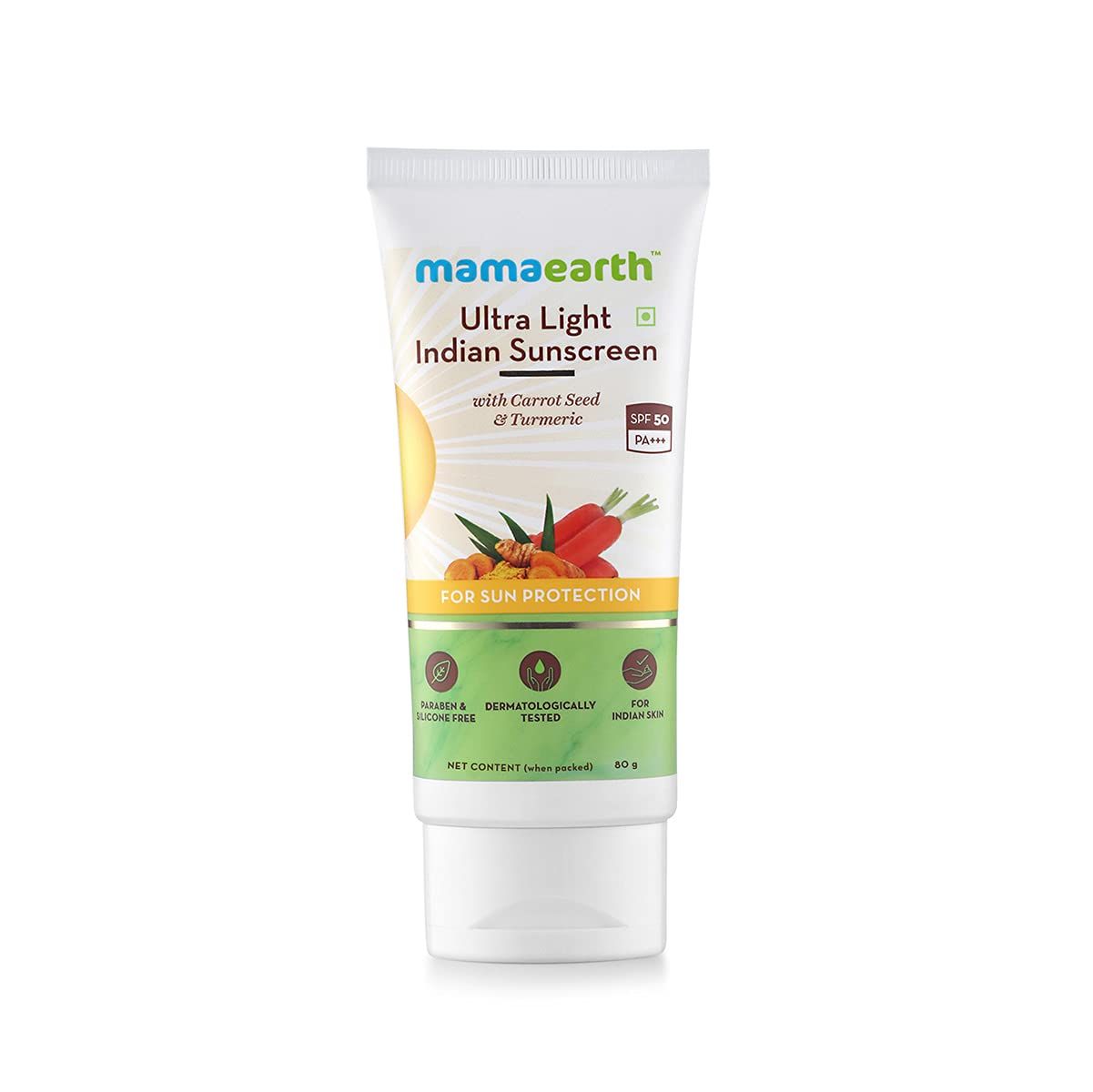 Ultra Light Indian Sunscreen with Carrot Seed, Turmeric and SPF 50 PA+++ - 80ml