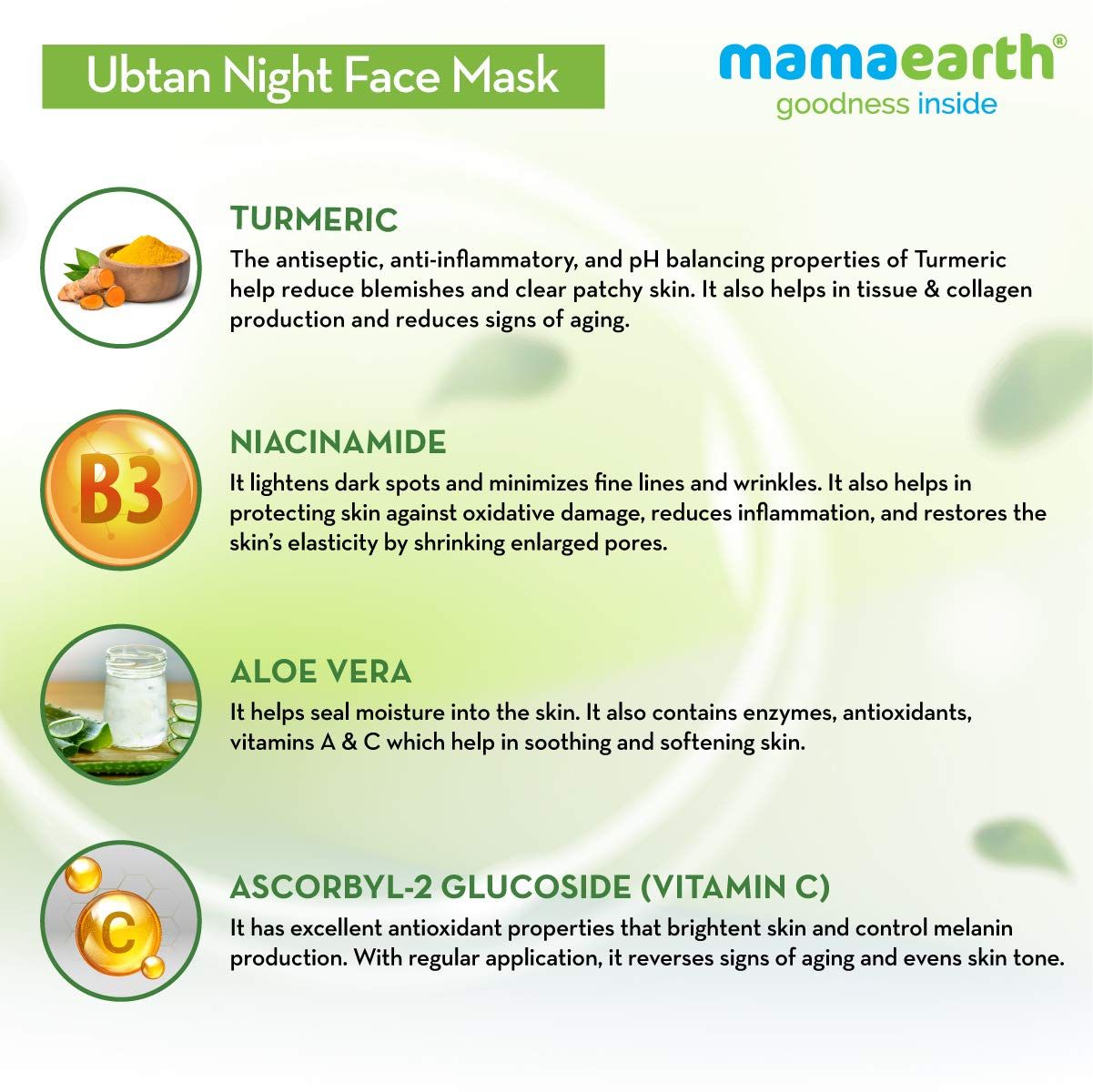 Ubtan Night Face Mask with Turmeric and Niacinamide for Glowing Skin - 100 g