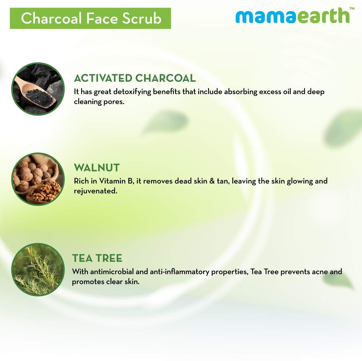 Charcoal Face Scrub For Oily Skin and Normal skin, with Charcoal and Walnut for Deep Exfoliation - 100g