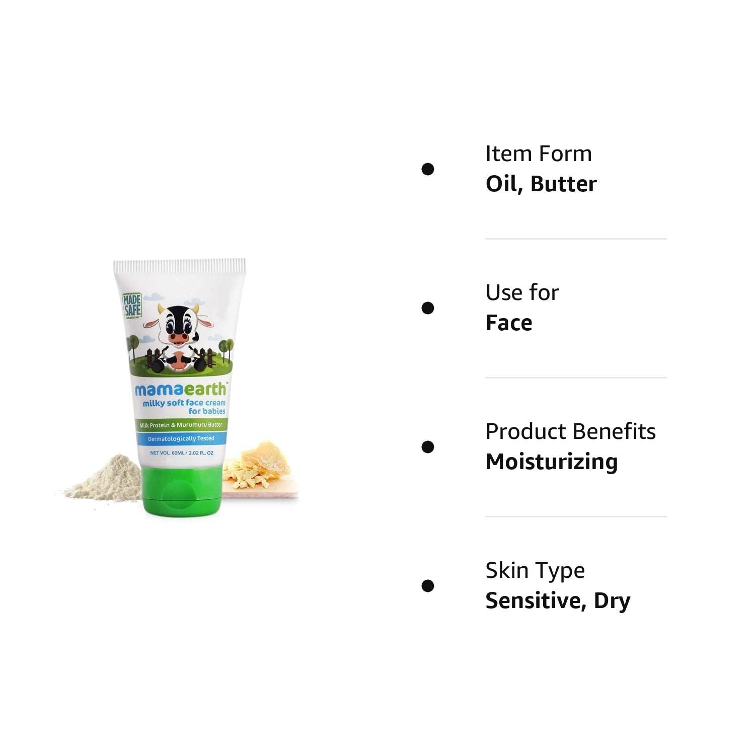 Milky Soft Face Cream With Murumuru Butter for Babies, 60 ml