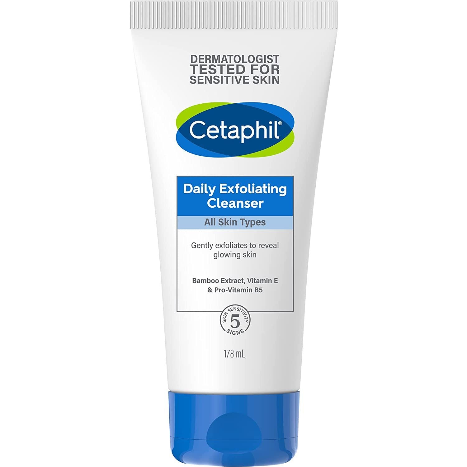 Cetaphil Face Wash Daily Exfoliating Cleanser For All Skin Types, 178ml Exfoliating Face Scrub With Vitamin E, B5 & Bamboo Extract