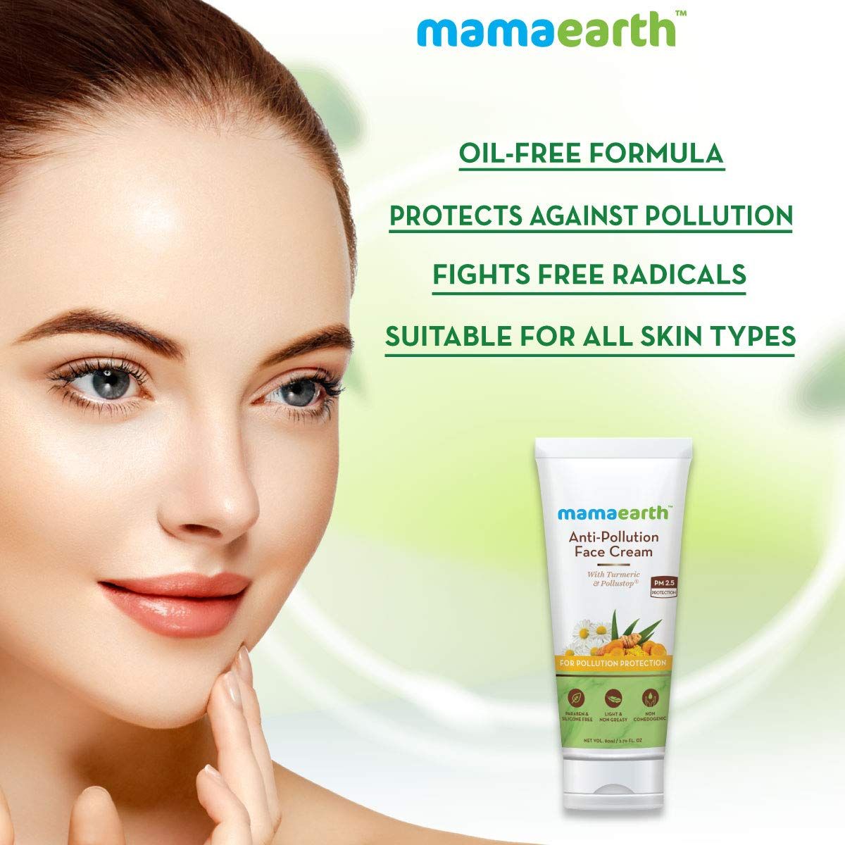 Anti-Pollution Daily Face Cream, for Dry and Oily Skin, with Turmeric and Pollustop For a Bright Glowing Skin - 80ml